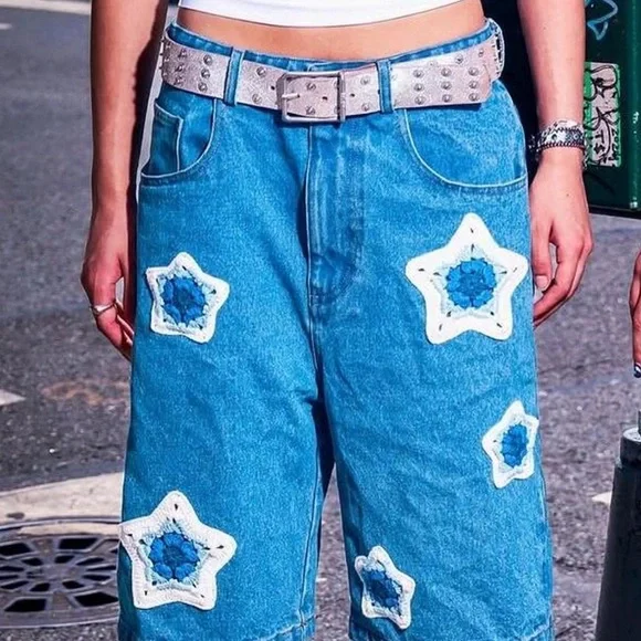 Denim Shorts with Star Patches